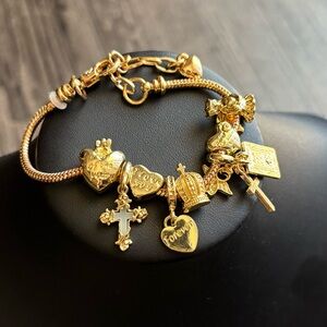 Gold-Tone Heart & Cross Charm Adjustable Bracelet - Women’s Jewelry